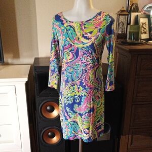 Lilly Pulitzer Vibrant Long Sleeve Purple Pink And Blue Casual Dress Size Xxs